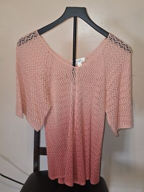 dressbarn Pink Crochet Open-Knit Short Sleeve Top